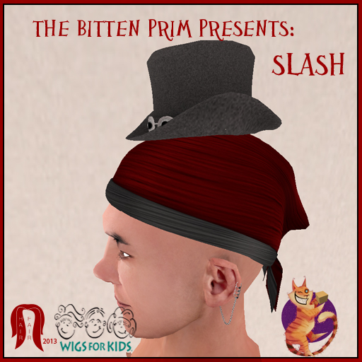 The slash, a red and gray Bandana with a tiny replica of Slash's famous top hat on it